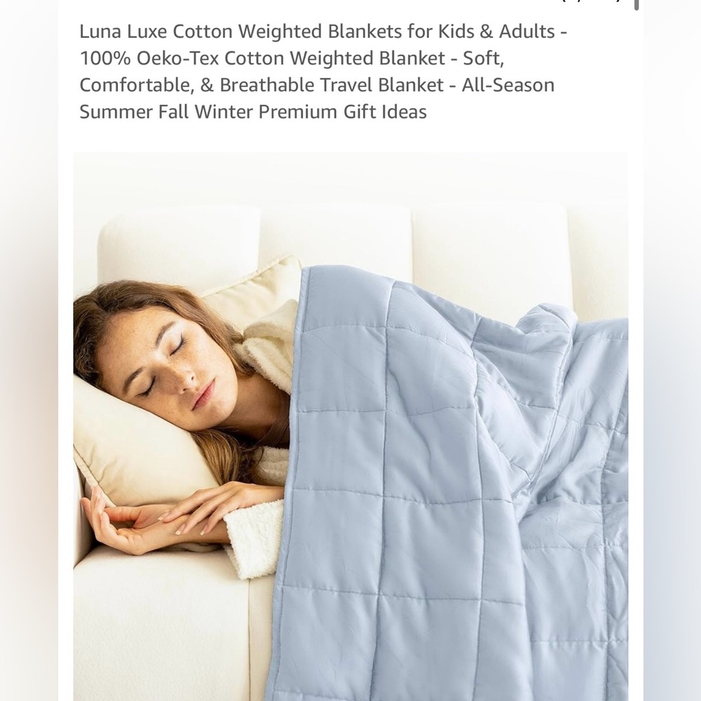 Luna Weighted blanket Blue 48 x 72 15 lb with Cream Cover new